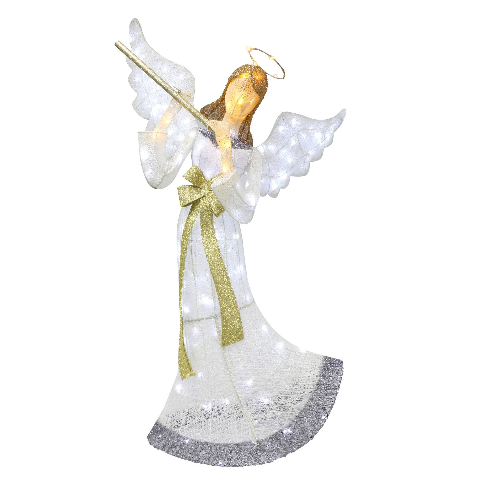 6 Pack: 70" Champagne & Gold Outdoor Lighted Angel With Flute, Clear LED Lights
